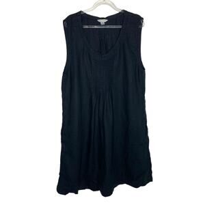 Garnet Hill Women Size 18 Black Linen Dress Pockets Pintuck Lagenlook Sleeveless